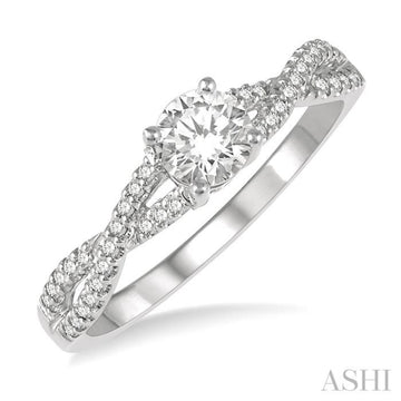 3/8 ctw Diamond Engagement Ring with 1/4 ct Round Cut Center Stone in 14K White Gold